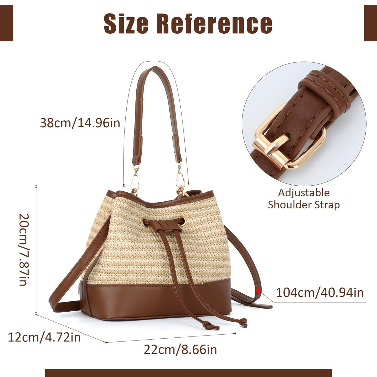 Handwoven Straw Bucket Shoulder Bag Drawstring Beach Handbag – Natural
