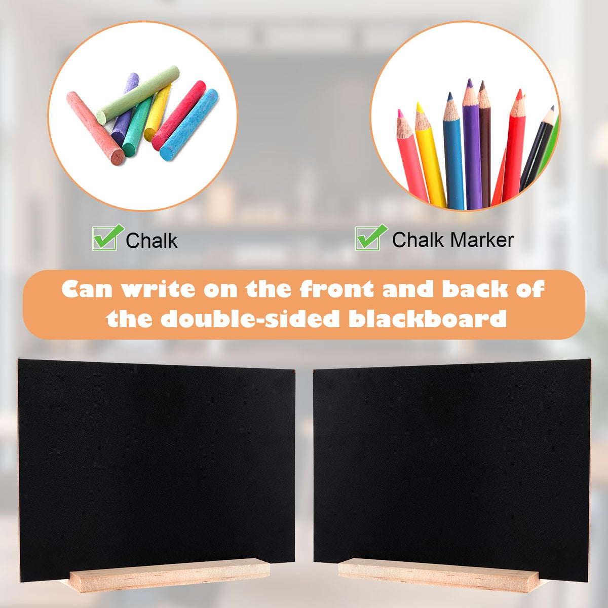 Chalkboard Tabletop Stands Double-Sided Wooden Base 12 pcs A5 – Black 15x22cm
