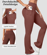 Pantaloni de yoga evazați damă cu talie înaltă modelatoare și buzunare