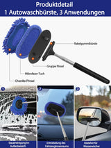 3-in-1 Car Window Cleaner Squeegee Brush Extendable Handle with Microfibre Pad – One Size