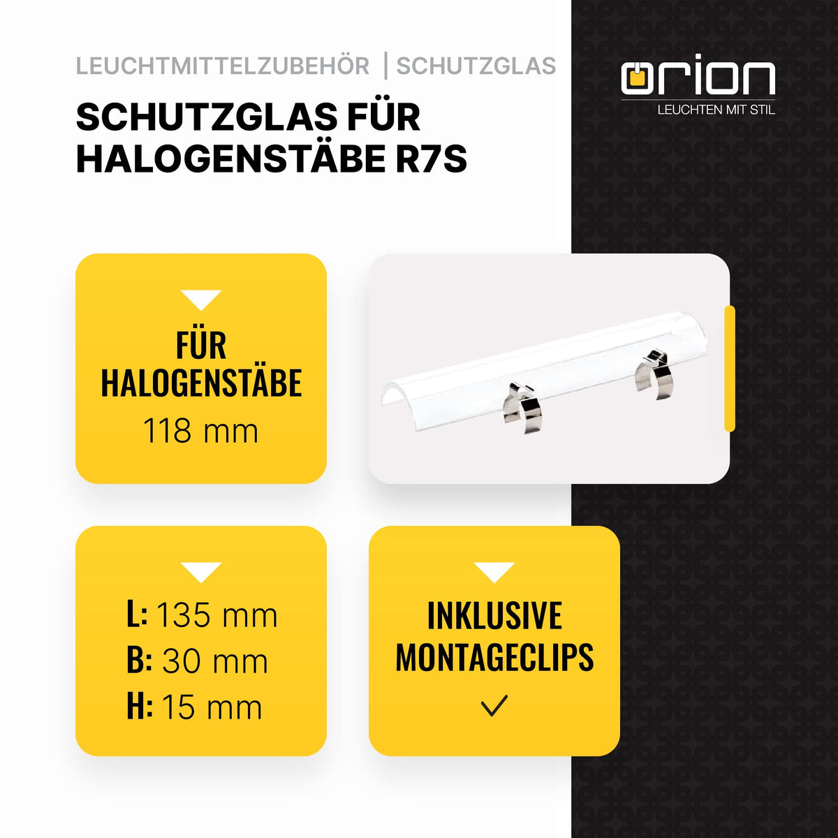 Protective glass for ceiling floodlight R7s clear Length: 135mm for 118mm rods Replacement glass Glass Halogen