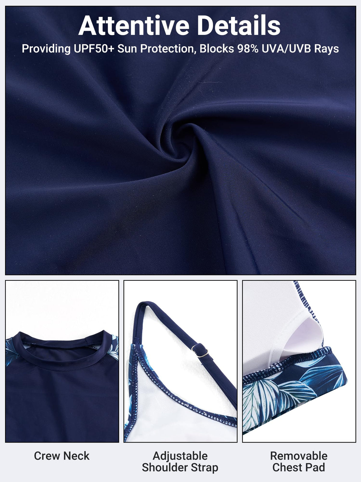 Costum de înot damă 3 piese Owntop protecție solară UPF 50+ cu uscare rapidă – Bleumarin S