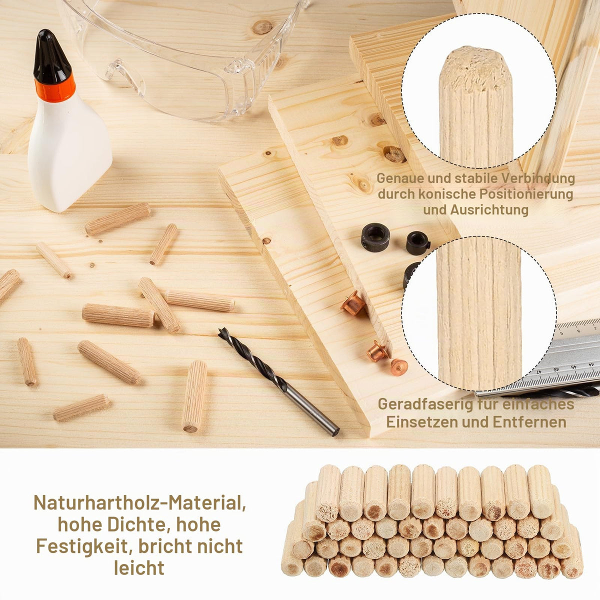Dibluri / cepuri din lemn de pin pentru tâmplărie 5 x 50 mm, set 60 bucăți
