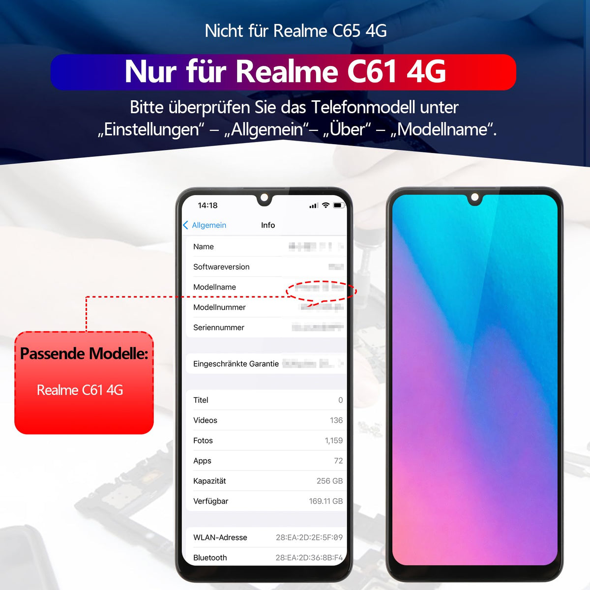 Ansamblu display LCD cu touchscreen de schimb pentru Realme C61 4G – Negru