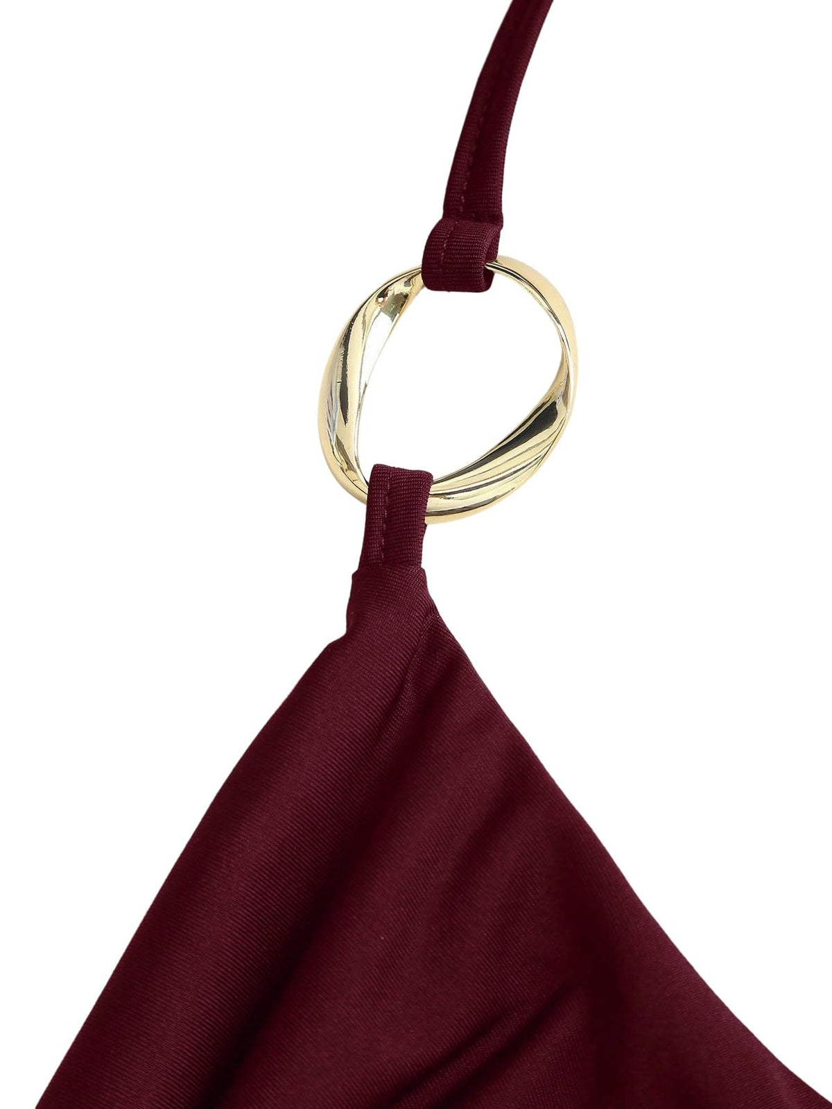 Women's Backless Halter Crop Top Ruched Y2K Waterfall Neck - Bordeaux L