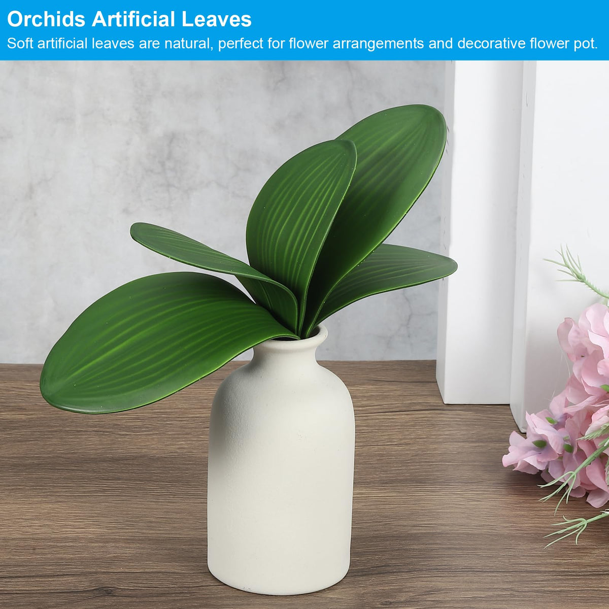 Artificial Phalaenopsis Leaves 5.5in 2pc Realistic Latex for Pot Decoration – Green