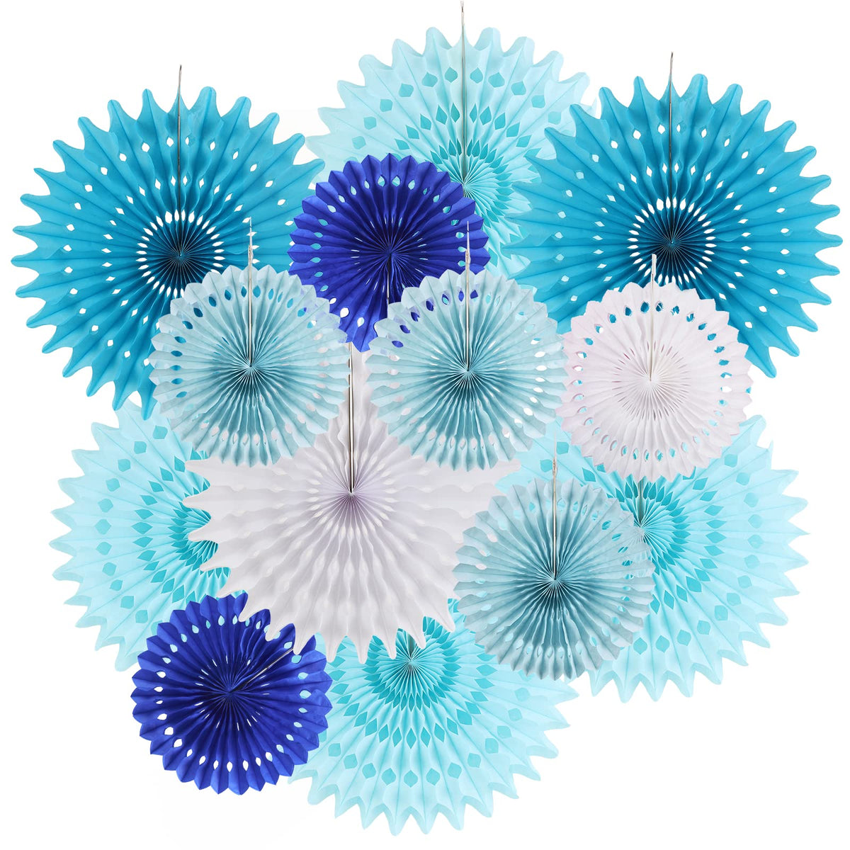 Paper Fan Garland 13-piece Hanging Party Decoration - Blue & White