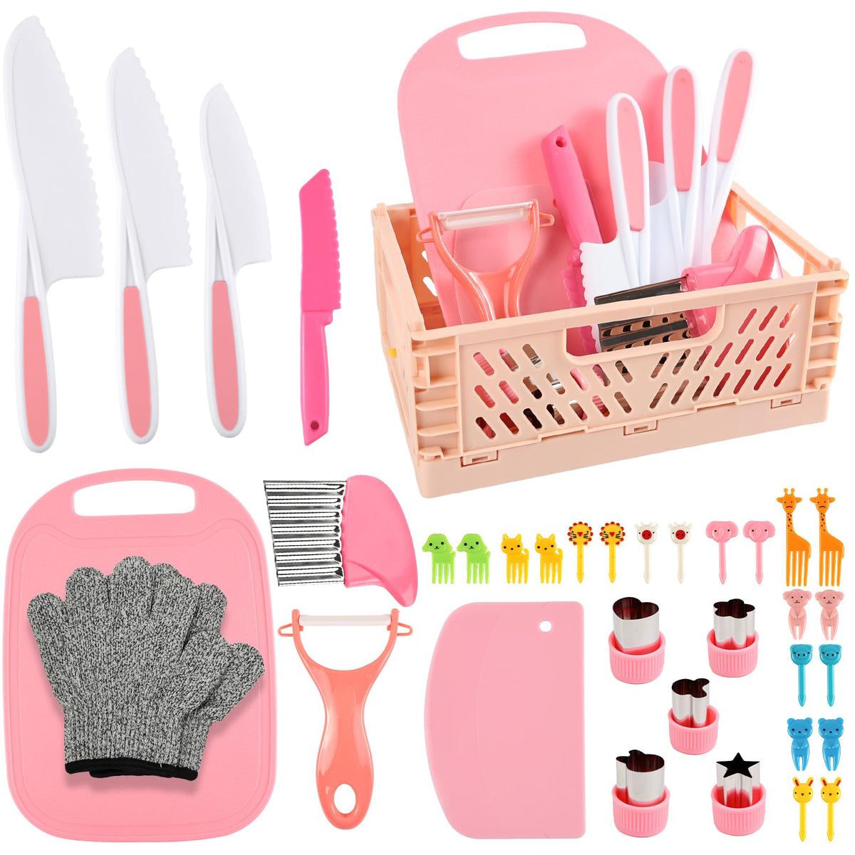 Set 35 ustensile de bucătărie sigure pentru copii cuțite fără lamă ascuțită – Multicolor (2+ ani)