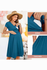 Rochie midi de vară pentru gravide și alăptare cu buzunare și imprimeu floral – M