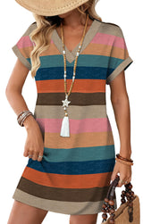 Women's Short Sleeve Beach Dress Colour Block Stripes – M
