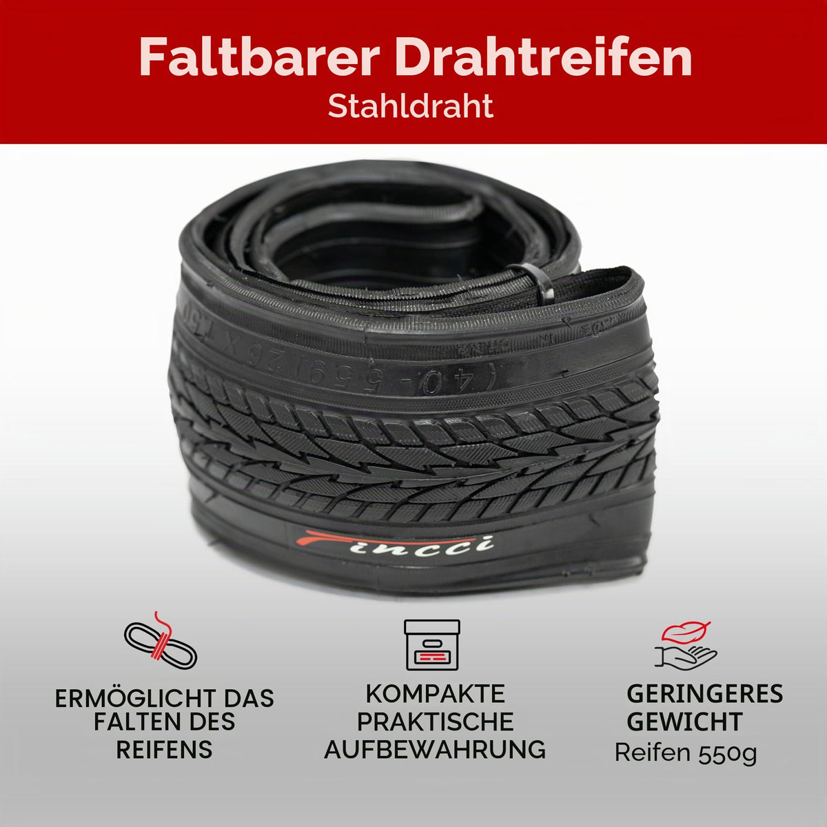 Fincci 26 x 1.5 Folding Bicycle Tyre 40-559 Slick Tyre for MTB & City Bikes – 26 inch