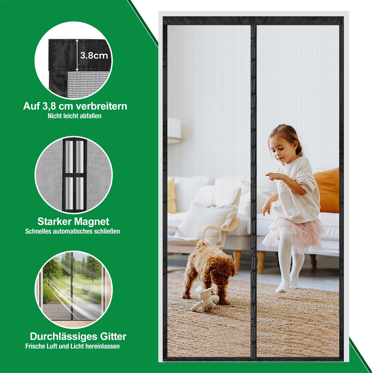 Plasă magnetică anti-insecte pentru ușă de balcon cu închidere automată 80x200 cm