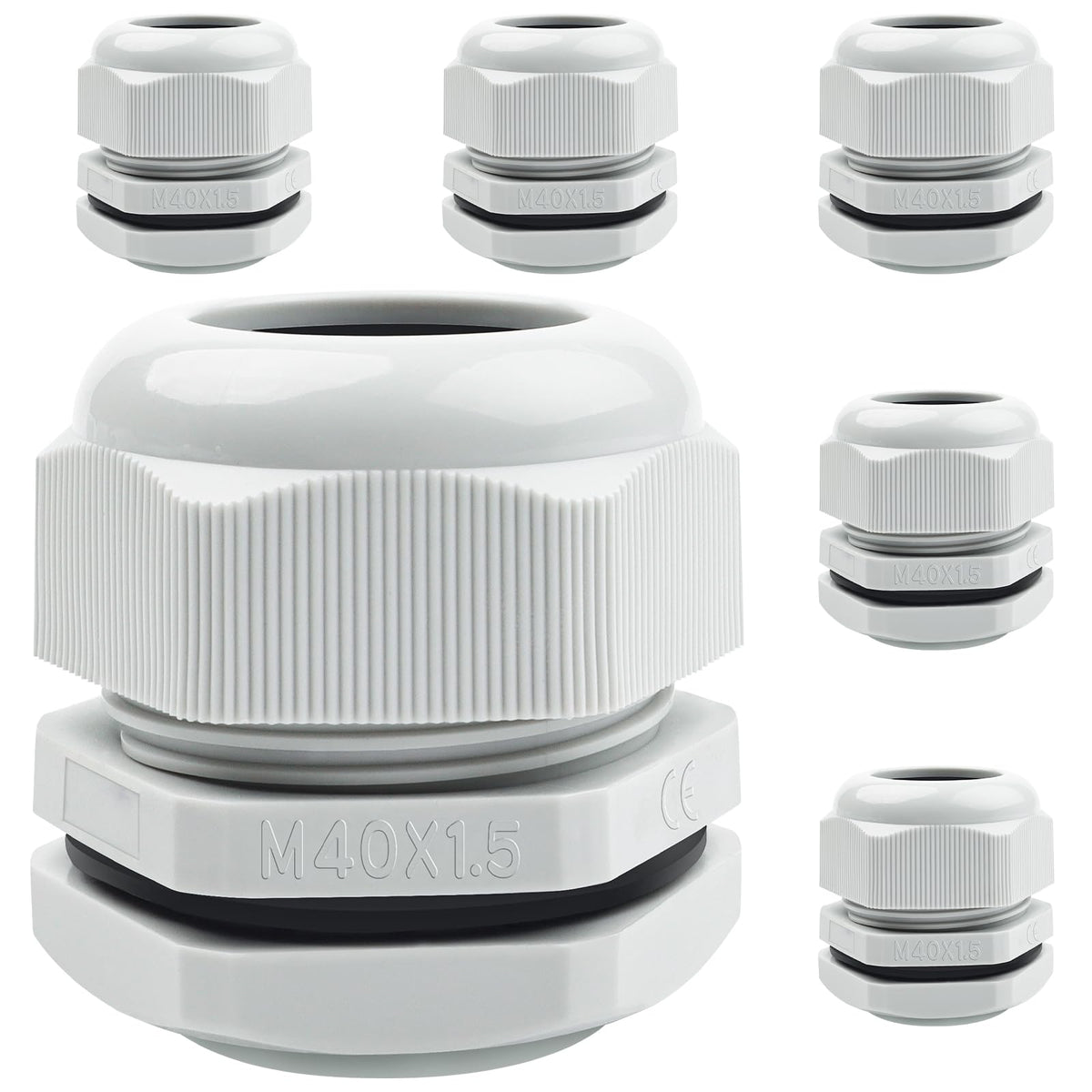 Bolatus M40 x 1.5 IP68 Waterproof Fire Prevention Cable Grommet with Lock Nut for Cable Gland 6pcs