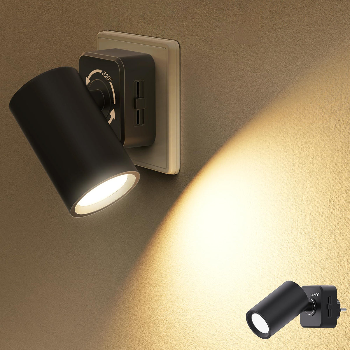 JandCase Night Light Socket with Twilight Sensor, 320° Rotatable, Socket Light Dimmable 0-100LM, Night Lights Children 3000K Warm White, Orientation Light for Stairs, Bedroom, Kitchen