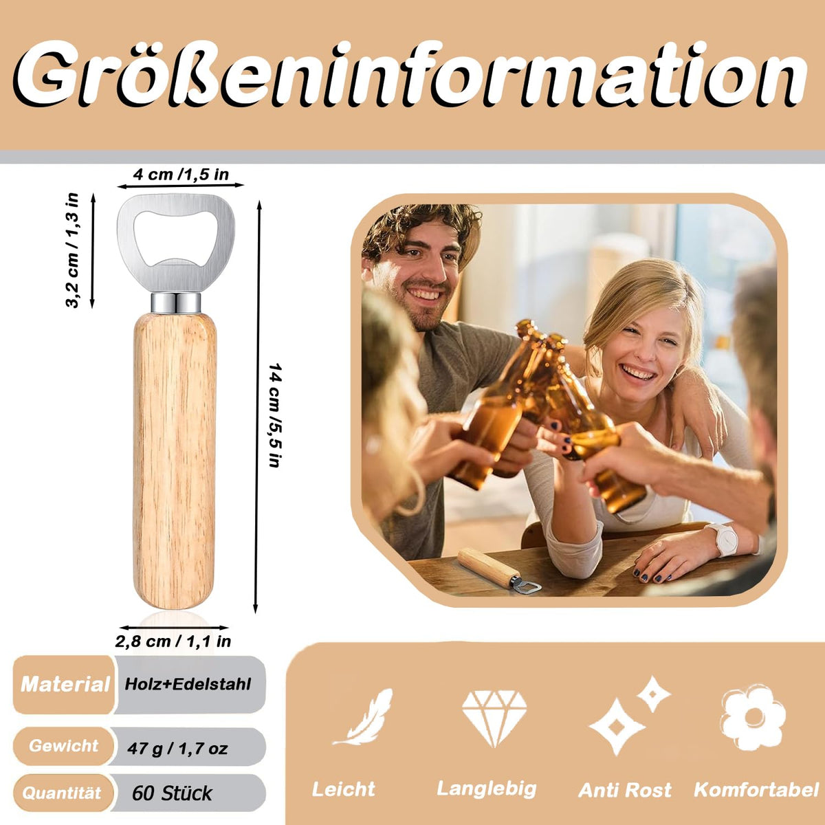 Wooden Bottle Openers Set 30 Personalised Wooden Handles – Natural