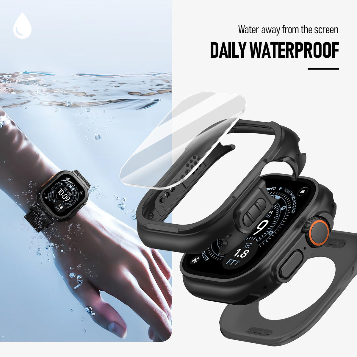 Apple Watch Metal Protective Case 3‑in‑1 with Screen & Back Cover – 49mm Black