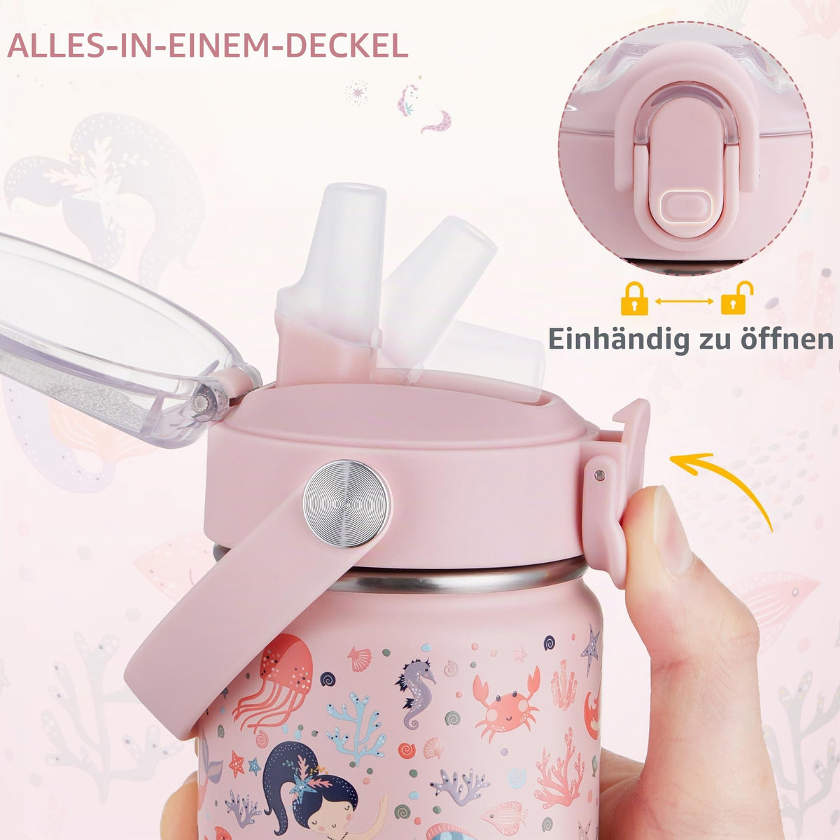 Sticlă termos pentru copii din inox cu pai 420ml fără BPA – 420ml