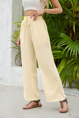 Women’s Wide Leg Palazzo Trousers Lightweight with Pockets – Beige L