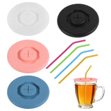Silicone Cup Lids with Straws 4-Pack Leakproof Sealing Drink Covers - Fits Most Cups