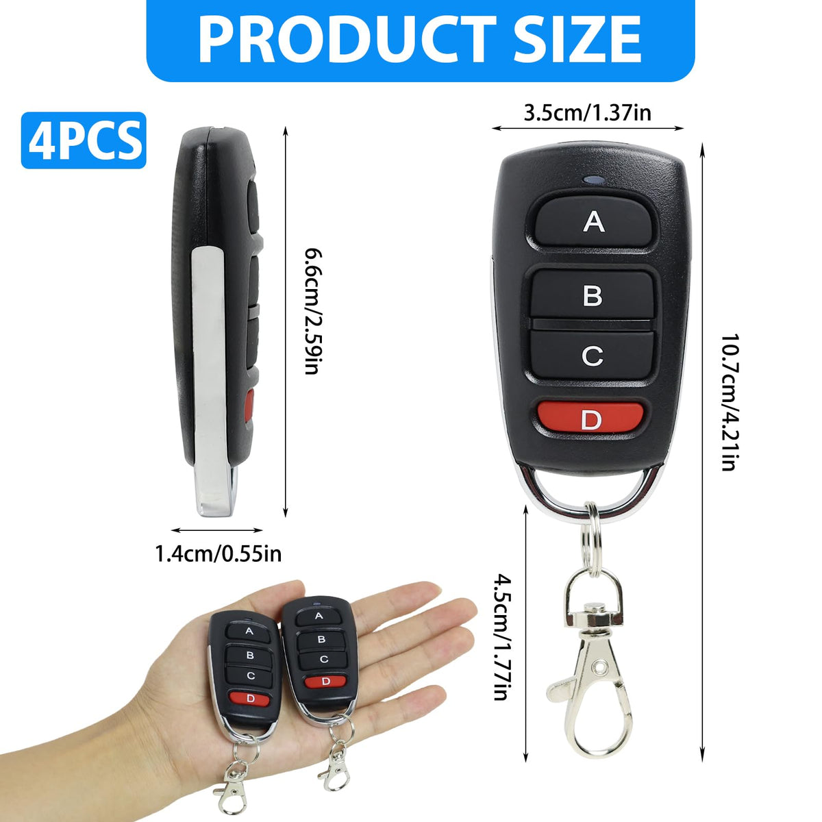 Universal Garage Door Remote Cloning Transmitter 433 MHz 4-Channel for Gates & Garages – 4 Pack