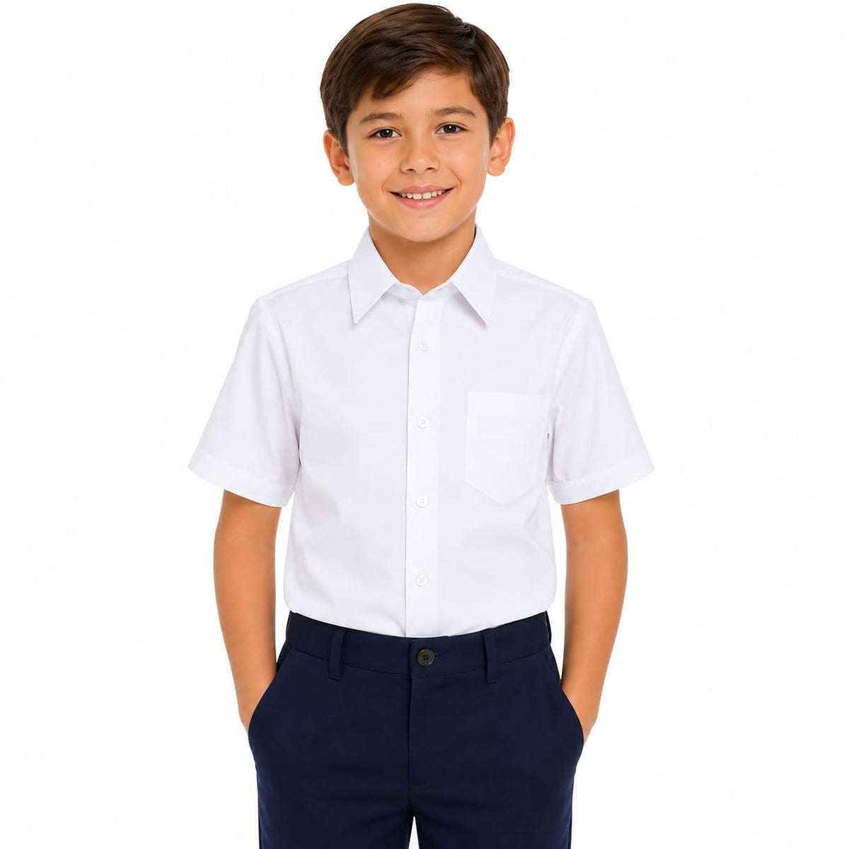 Boys' Dress Shirt 2-Pack Cotton School Uniform Formal – White Size 8