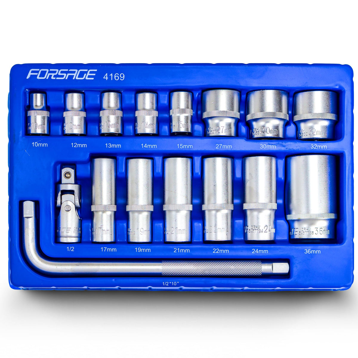 1/2in Socket Set 16pc 6-Point 10-36mm Short & Deep with 250mm Handle & Universal Joint – 16pc
