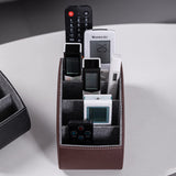 Remote Control Holder PU Leather Storage Box with 5 Compartments – Brown