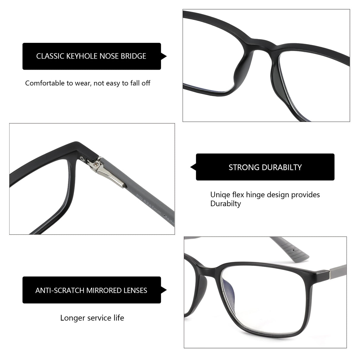 ZENOTTIC Square Frame Blue Light Blocking Reading Glasses for Men, Anti-Glare Computer Sports Glasses