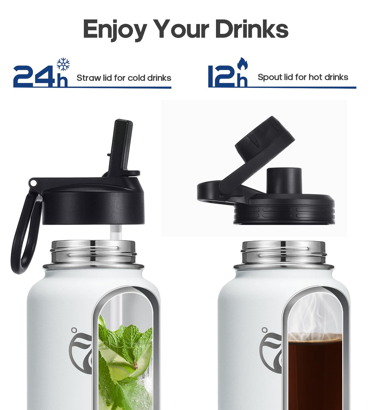 HydroPal Stainless Steel Insulated Water Bottle BPA-Free for Carbonated Drinks with Straw & 2 Lids