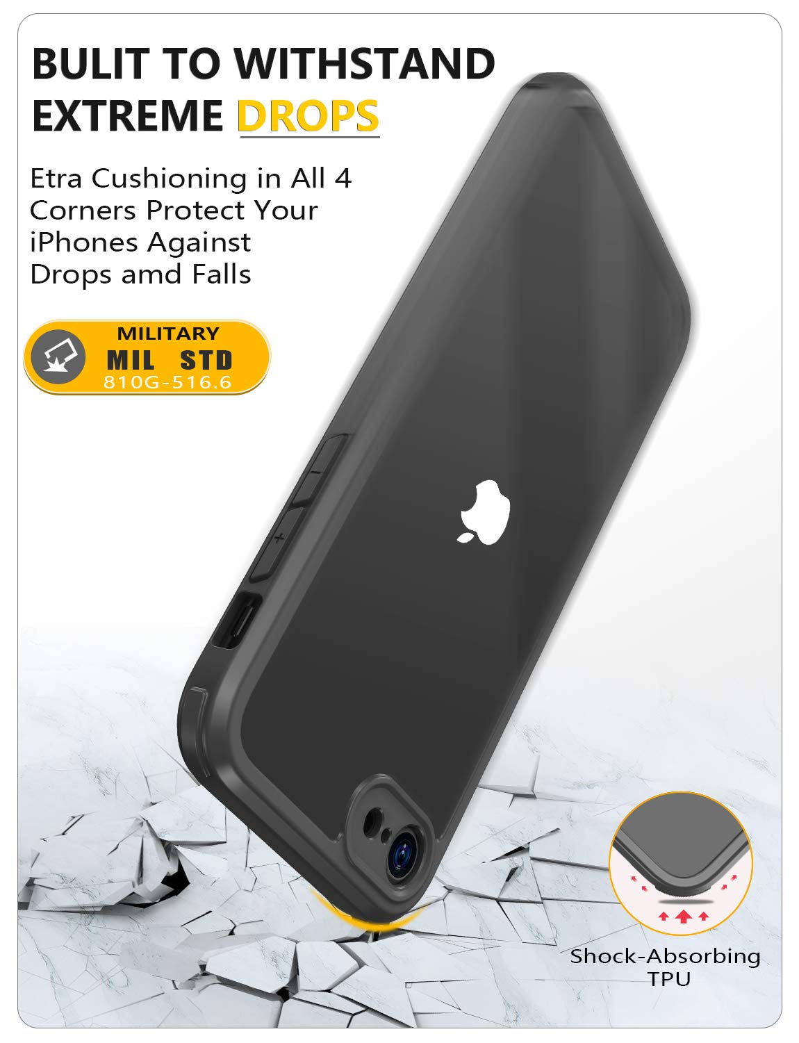 Husă de protecție completă 360 cu folie de sticlă integrată Miracase pentru iPhone SE/8 – Negru