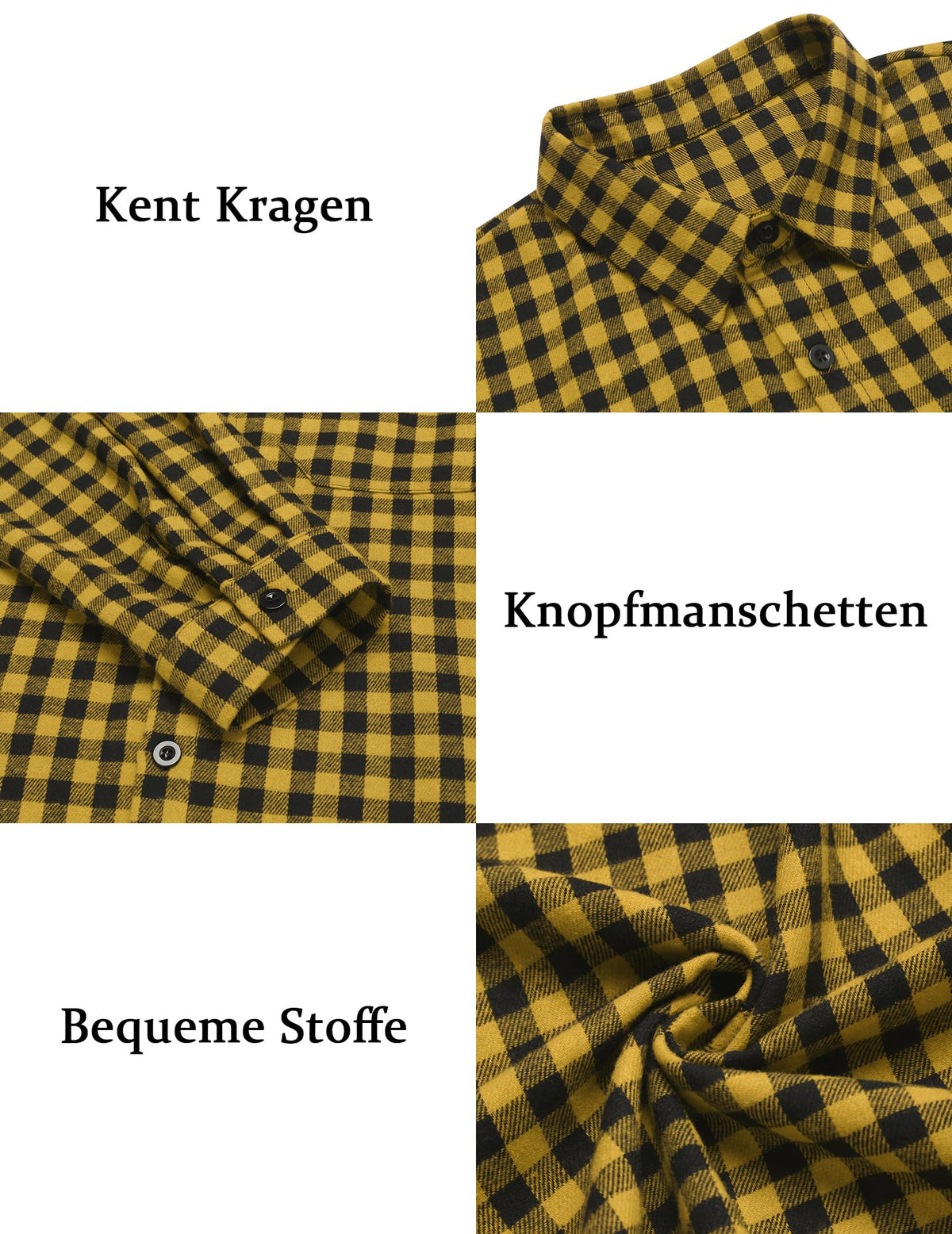 Men’s Long Sleeve Flannel Checked Shirt Cotton Lumberjack Casual – Black/Yellow M