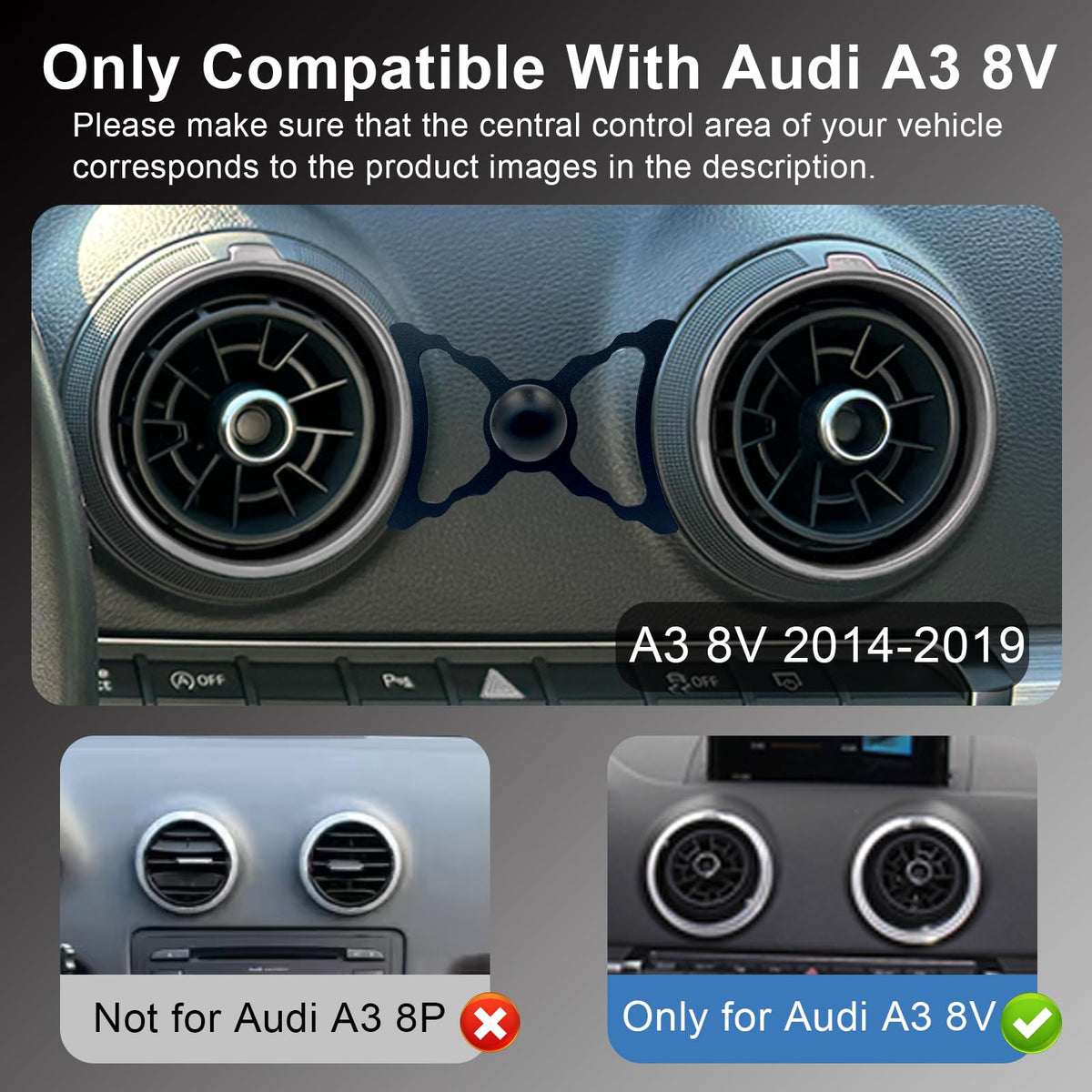 Suport auto gravitațional din aluminiu pentru telefon compatibil Audi A3 / S3 8V (2013-2019)