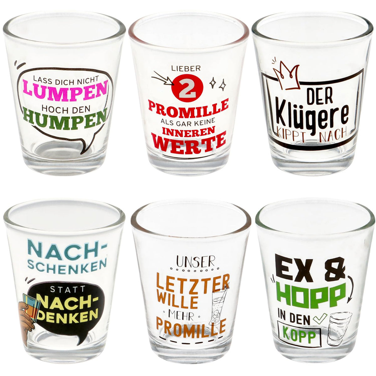 Shot Glass Set 6pc Funny Novelty Party Drinking Game – Assorted