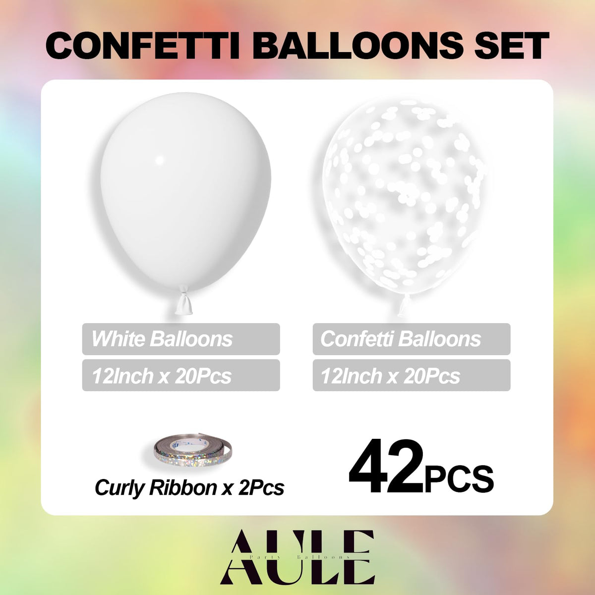Baloane din latex cu heliu și confetti pentru petreceri 30 cm, set 42 bucăți – Alb