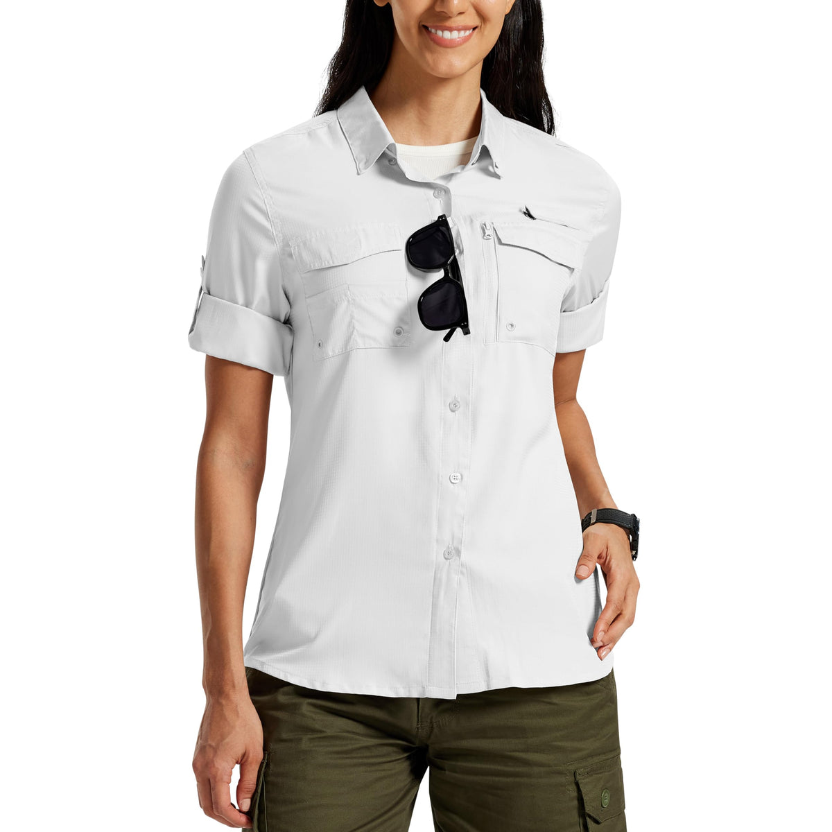 Cămașă outdoor din muselină pentru damă, protecție UPF50+ – Alb XL