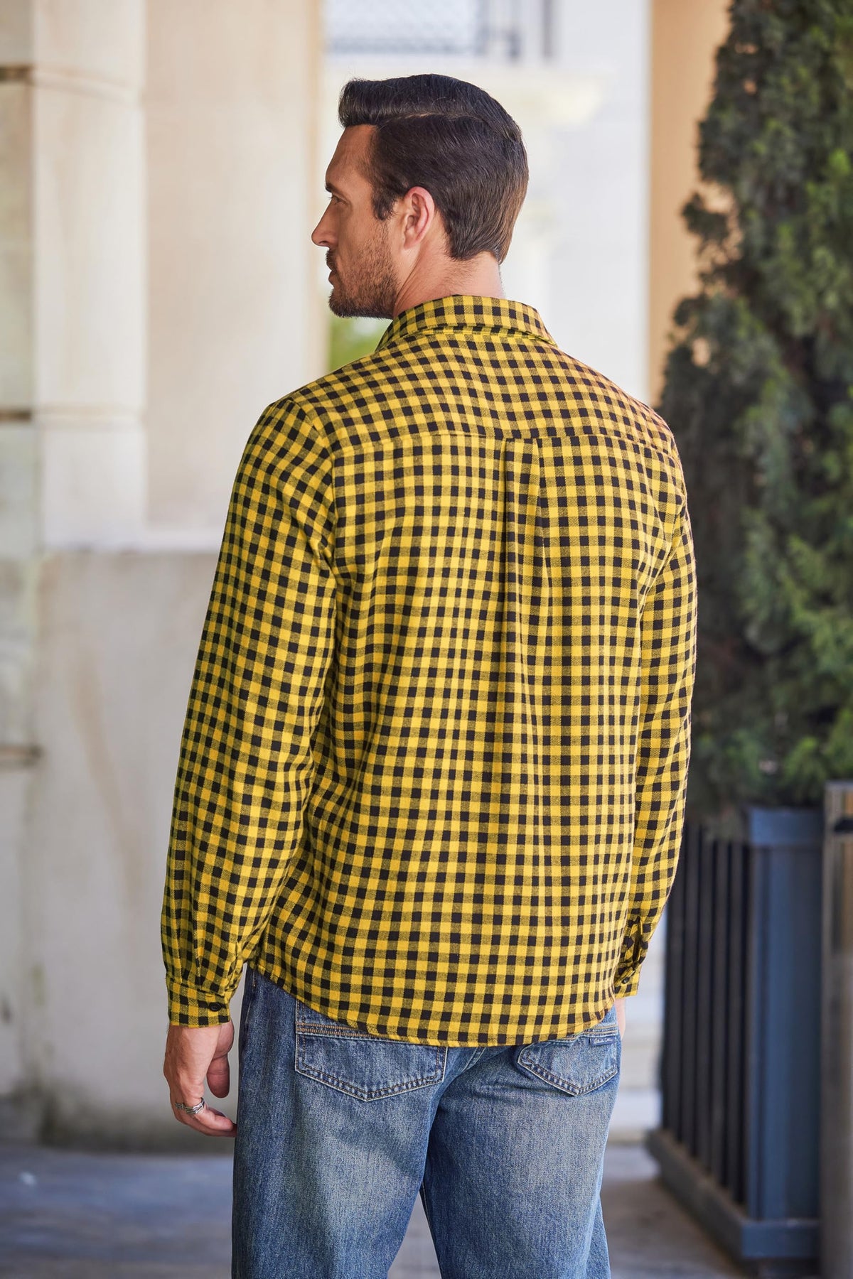 Men’s Long Sleeve Flannel Checked Shirt Cotton Lumberjack Casual – Black/Yellow M