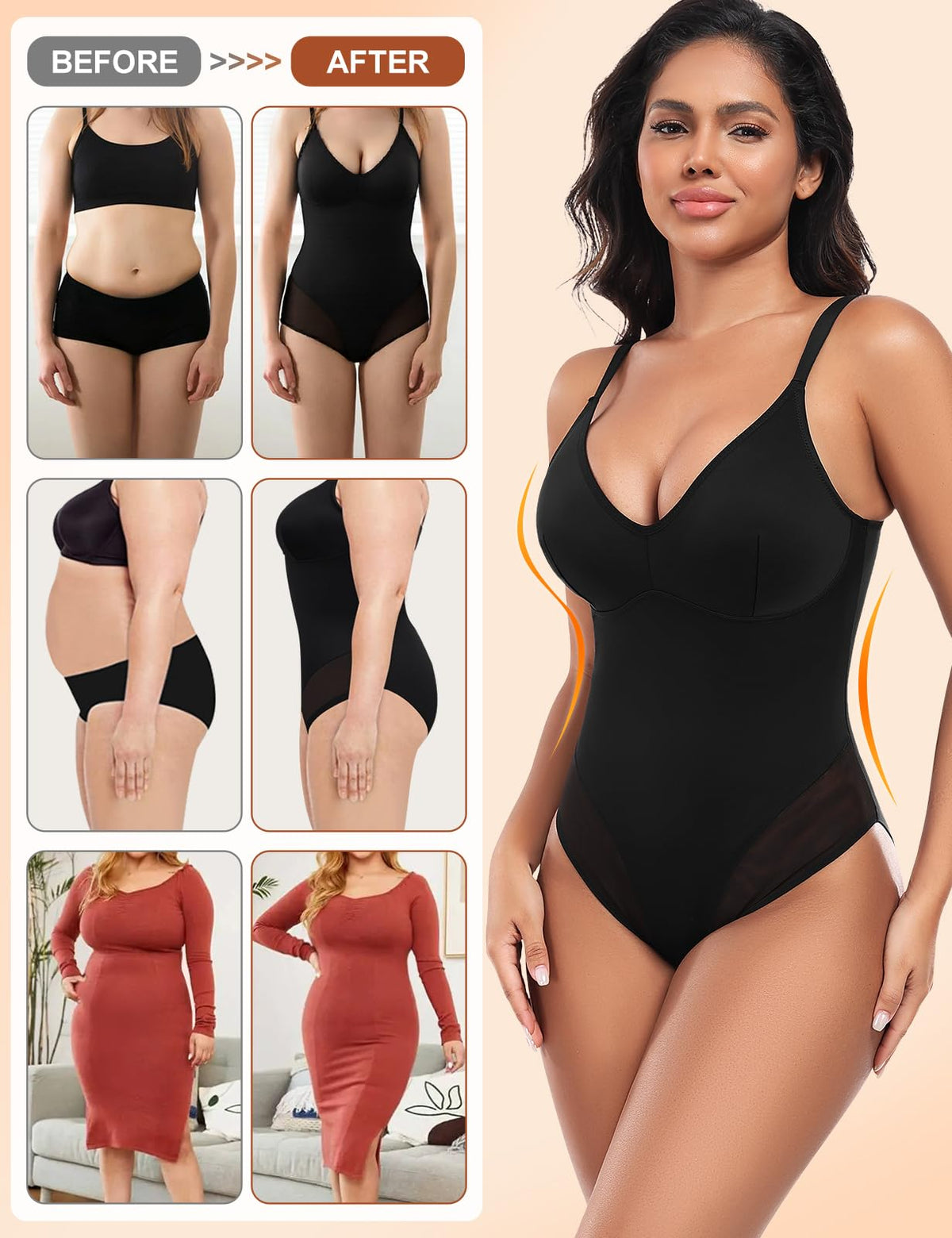 Body modelator sculptant Niwicee cu decolteu în V și bretele reglabile – Negru XXL