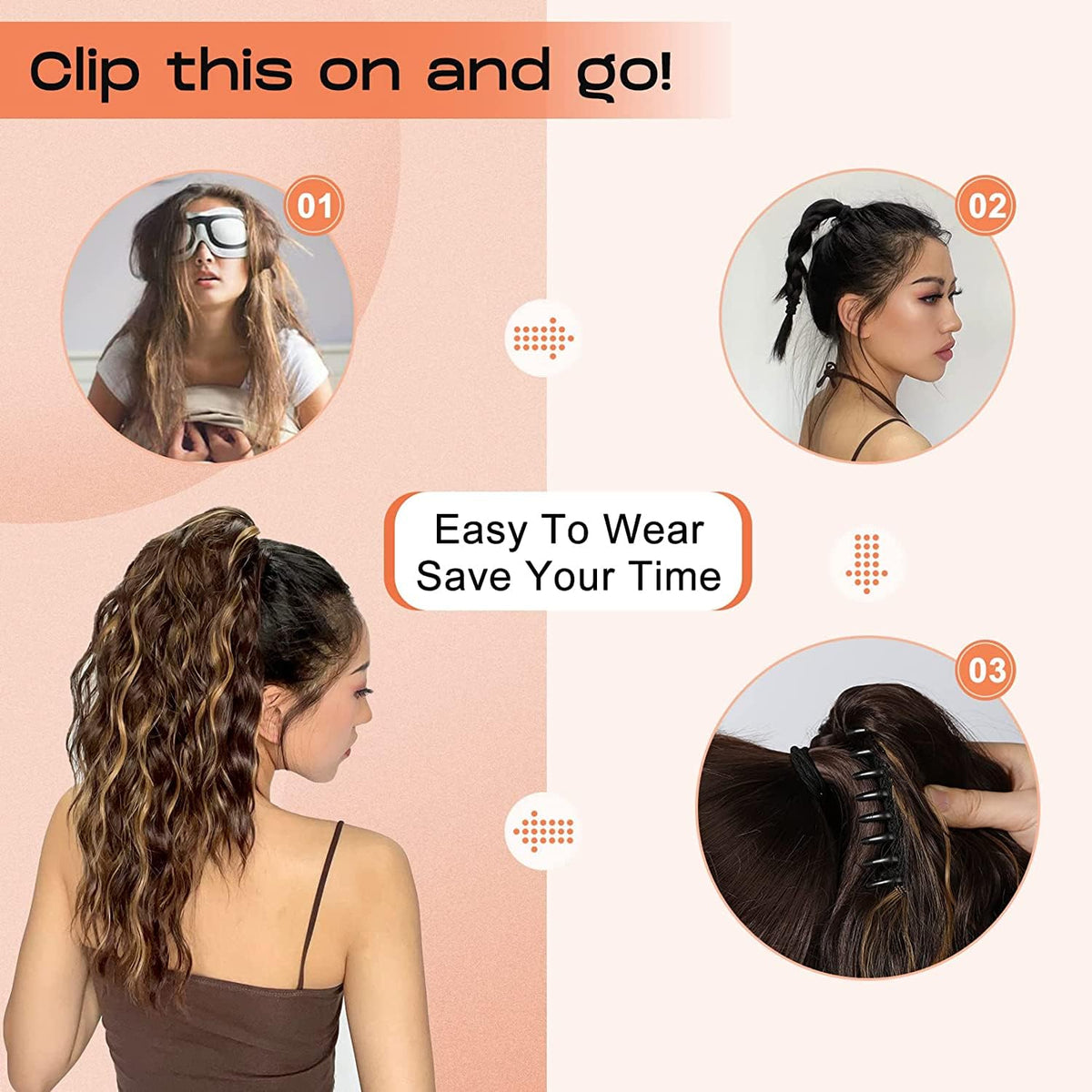 Ponytail Hairpiece Extensions Clip-in Synthetic – Platinum Blonde