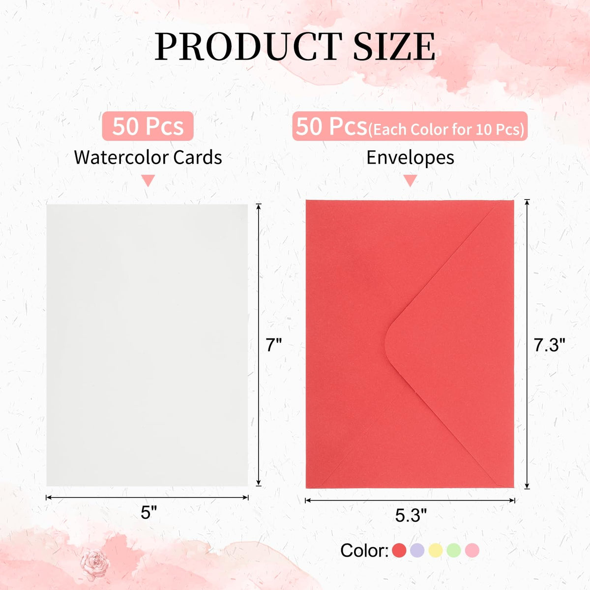 PATIKIL 5x7 Inch Pure Cotton Watercolour Cards – 50 Sets with Envelopes