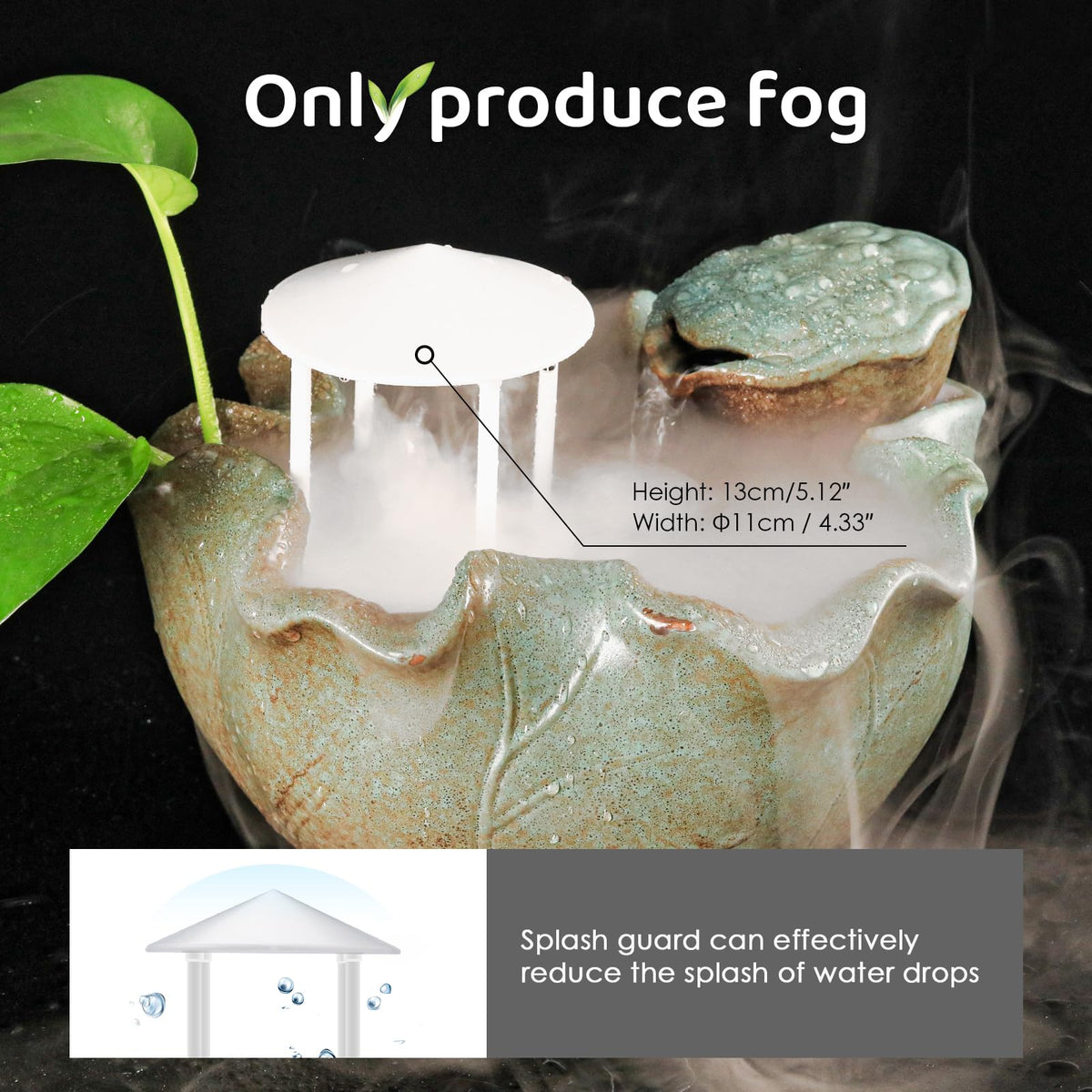 Mxmoonant 350ml/H Ultrasonic Mist Maker 12 LED Fogger Atomizer with Removable Splash Guard for Sink Fountain, Pond, Rock Garden (Metal)