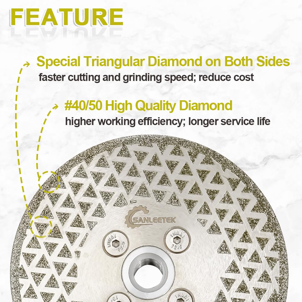 Diamond cutting disc 125mm galvanized saw blades - for cutting and grinding granite, marble, ceramic, porcelain stoneware, tiles, quartz M14 thread SANLEETEK