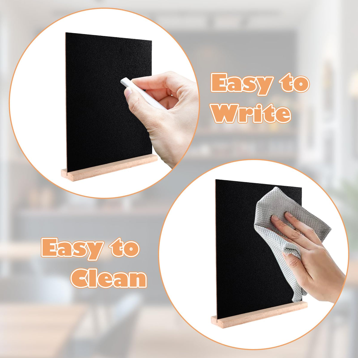 Chalkboard Tabletop Stands Double-Sided Wooden Base 12 pcs A5 – Black 15x22cm