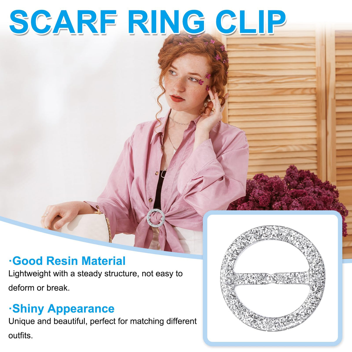 Scarf Ring 1in Round Resin T-Shirt Clips 12pc Fashion Scarves Buckle – Assorted