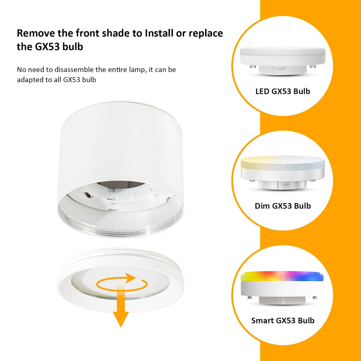 Gleonlux LED surface-mounted spotlight ceiling spot IP44 GX53, surface-mounted spotlight matt white, surface-mounted 230v, spots ceiling light round, ceiling lamp aluminum Ø84x68mm, surface-mounted light for bathroom, bathroom, no light bulb