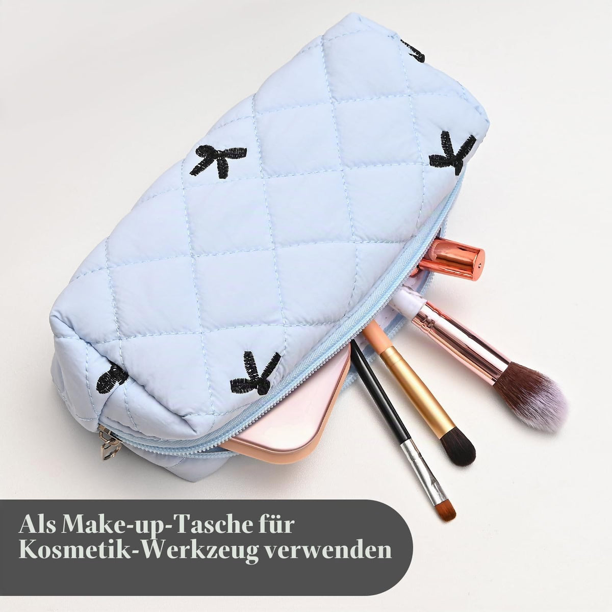 Floral Pencil Case Makeup Pouch Smooth Zipper Small Floral Design – Blue