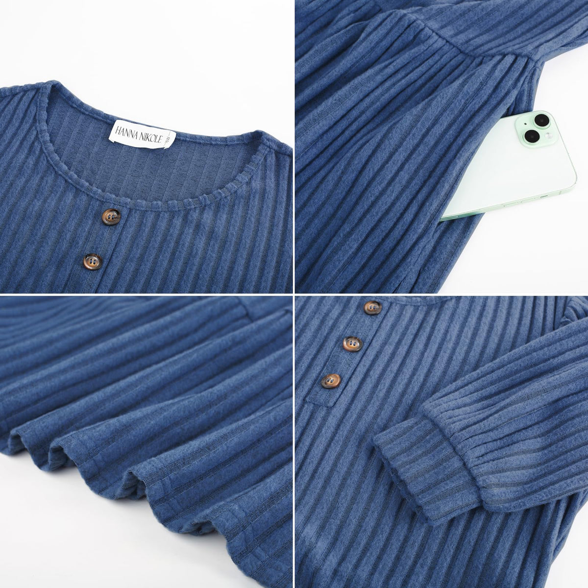 Women's Plus-Size Knit Sweater Dress A-Line Casual – Grey-Blue