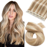 Clip-in Real Human Hair Extensions 5 Clips 35cm 45g – Golden Brown/Blonde