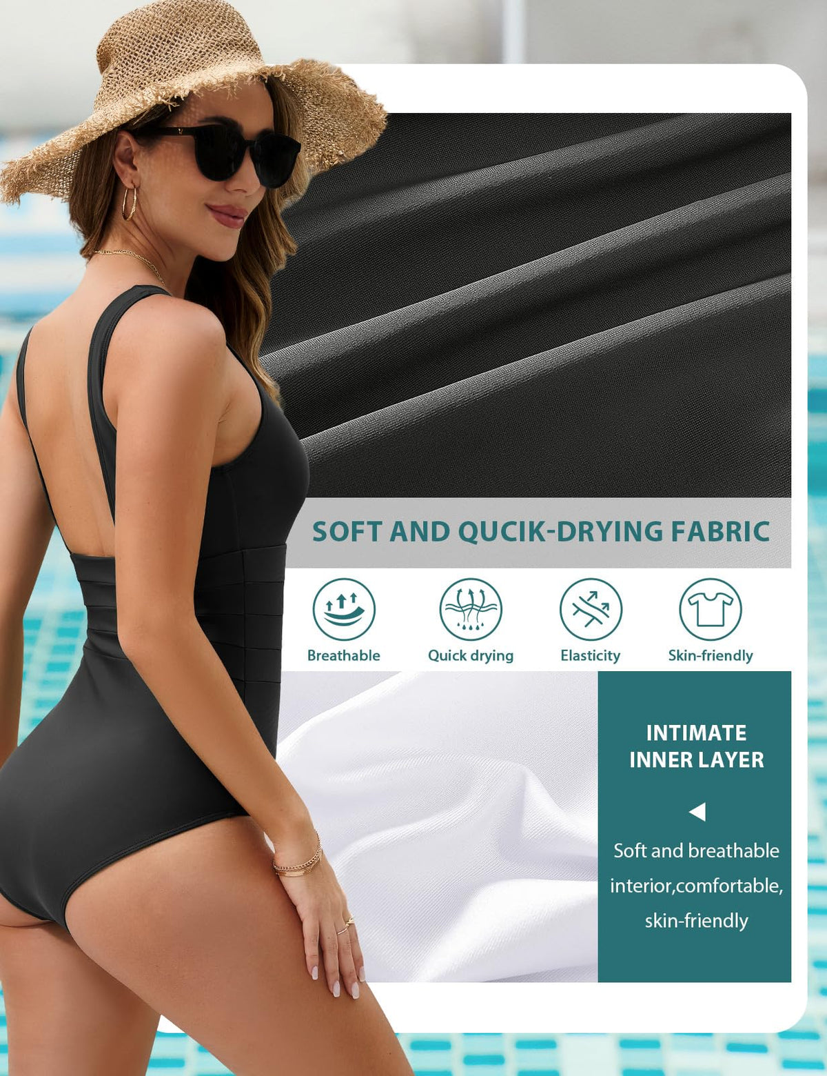 UMIPUBO Women's Tummy Control Swimsuit Sexy Exposed Back One Piece Bathing Suit Plus Size Flat Stomach Swimwear(Black,XL)