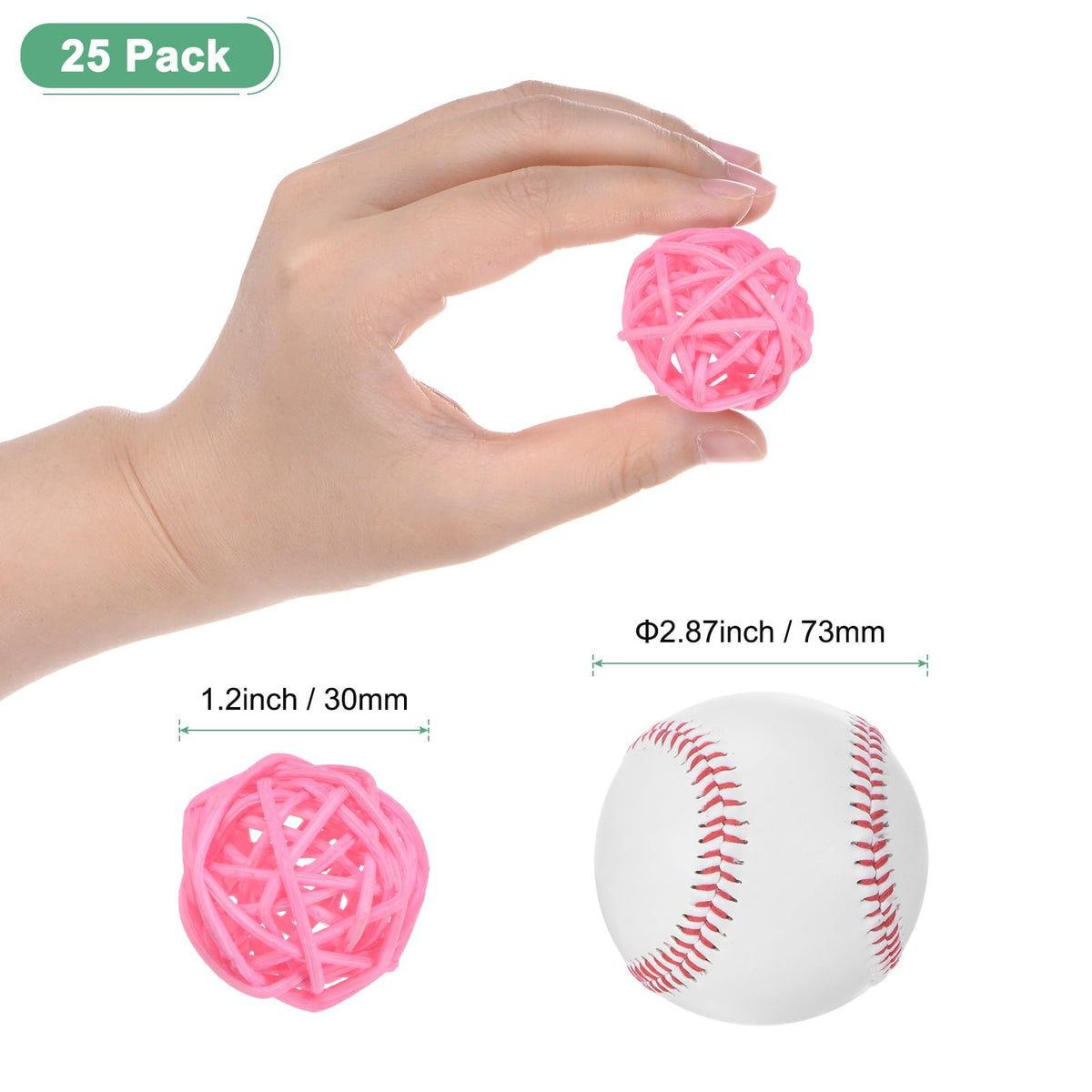 Wicker Rattan Balls 30mm Decorative Craft 25pc – Pink