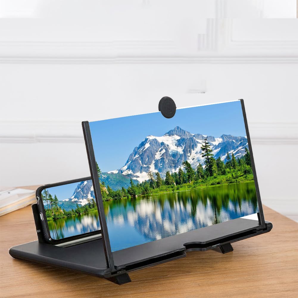 Mobile phone magnifying screen, mobile phone screen magnifier, 3D screen magnifier, mobile phone magnifying glass, suitable for watching films and videos and offers you a better viewing experience, 14 inches, black